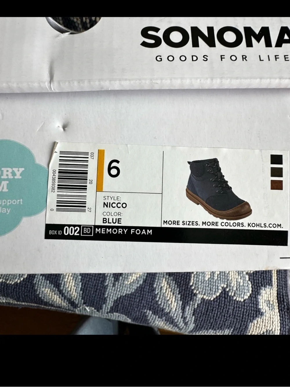 ✨ NWT Sonoma Nicco Kids Hiking Boots Size 6 Blue Memory Foam Lace Up